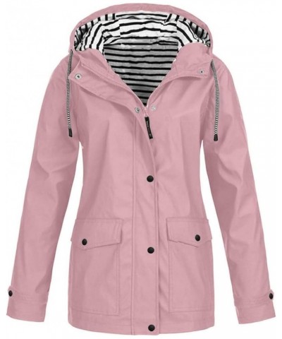 Women's Windproof Waterproof Mountain Adjustable Hood and Water Resistant Zippers Jacket Warm Hooded Coat Pink $13.10 Jackets