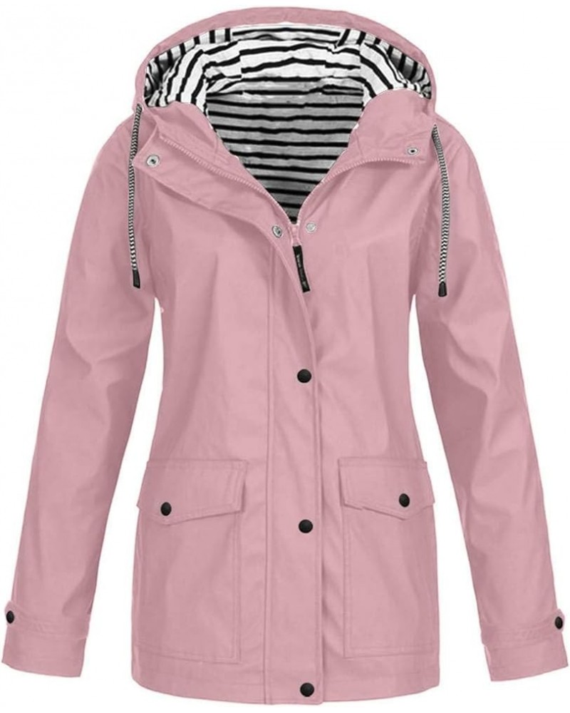 Women's Windproof Waterproof Mountain Adjustable Hood and Water Resistant Zippers Jacket Warm Hooded Coat Pink $13.10 Jackets