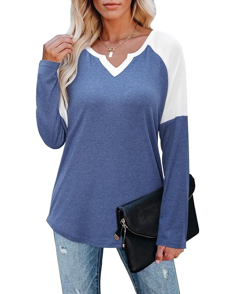 Womens Shirts Casual Short Sleeve V Neck T Shirt Summer Tops Basic Tees Dark Blue $13.99 T-Shirts