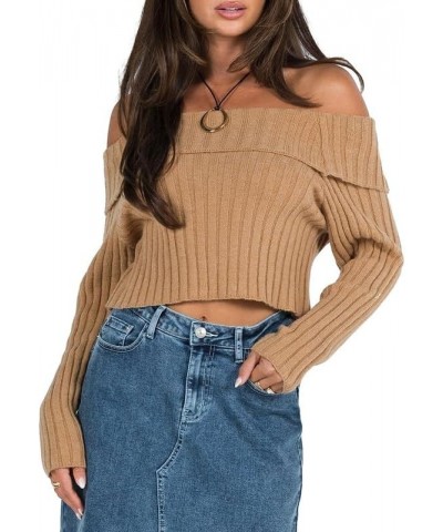 Fall Y2k Long Sleeve Sweater for Women Sexy Low Cut Off Shoulder Ribbed Knit Crop Top Sexy One Shoulder Slim Fit Tee 23aug11k...