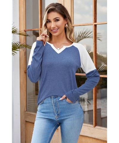 Womens Shirts Casual Short Sleeve V Neck T Shirt Summer Tops Basic Tees Dark Blue $13.99 T-Shirts