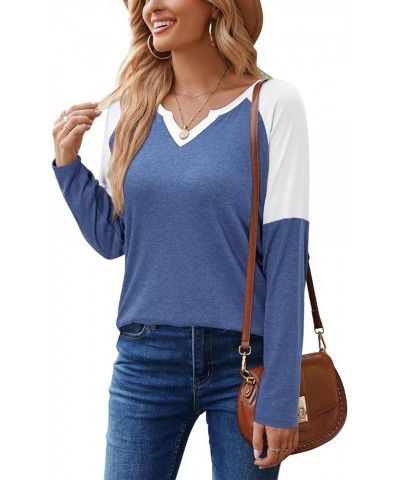 Womens Shirts Casual Short Sleeve V Neck T Shirt Summer Tops Basic Tees Dark Blue $13.99 T-Shirts