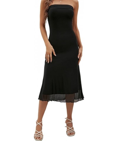 Women's Strapless Midi Dress Tube Top Off Shoulder Sleeveless Fitted Cocktail Club Party Formal Long Dresses Black $17.04 Dre...