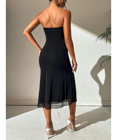 Women's Strapless Midi Dress Tube Top Off Shoulder Sleeveless Fitted Cocktail Club Party Formal Long Dresses Black $17.04 Dre...