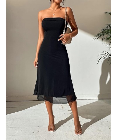 Women's Strapless Midi Dress Tube Top Off Shoulder Sleeveless Fitted Cocktail Club Party Formal Long Dresses Black $17.04 Dre...