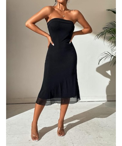 Women's Strapless Midi Dress Tube Top Off Shoulder Sleeveless Fitted Cocktail Club Party Formal Long Dresses Black $17.04 Dre...