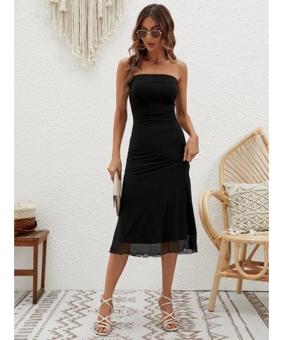 Women's Strapless Midi Dress Tube Top Off Shoulder Sleeveless Fitted Cocktail Club Party Formal Long Dresses Black $17.04 Dre...