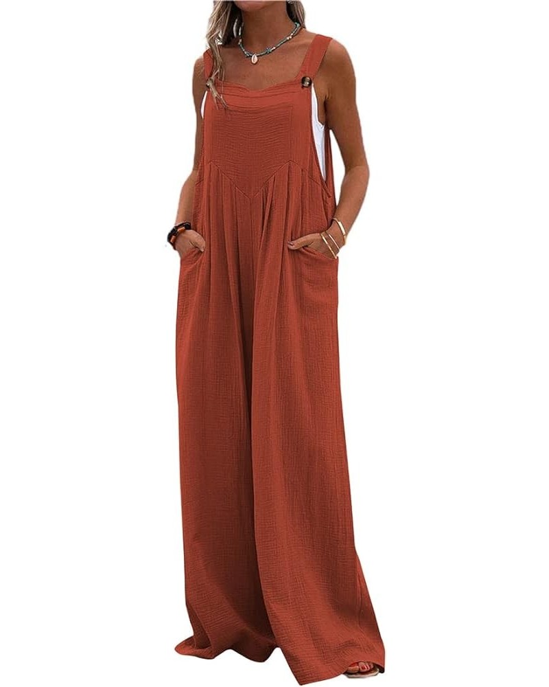 Women's Jumpsuits Bib Overalls Baggy Wide Leg Loose Fit Harem Pants Rompers Brick Red $14.55 Overalls