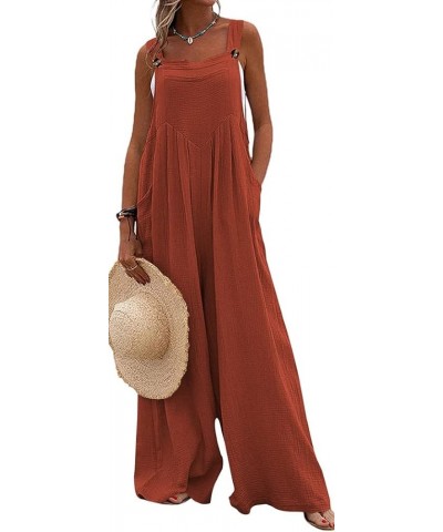 Women's Jumpsuits Bib Overalls Baggy Wide Leg Loose Fit Harem Pants Rompers Brick Red $14.55 Overalls