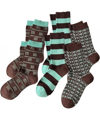 3/6 Pairs Retro Style Striped Socks, Athletic Crew socks for Women 6 Pairs-green&brown $8.83 Activewear