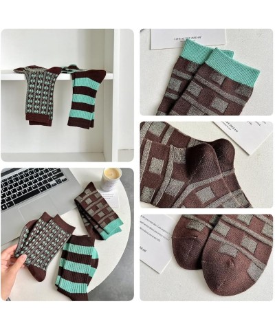 3/6 Pairs Retro Style Striped Socks, Athletic Crew socks for Women 6 Pairs-green&brown $8.83 Activewear