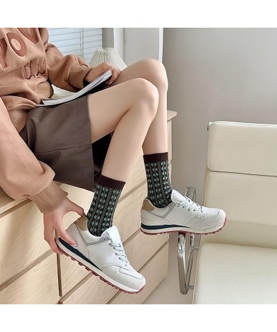 3/6 Pairs Retro Style Striped Socks, Athletic Crew socks for Women 6 Pairs-green&brown $8.83 Activewear