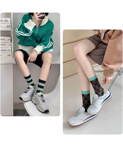 3/6 Pairs Retro Style Striped Socks, Athletic Crew socks for Women 6 Pairs-green&brown $8.83 Activewear