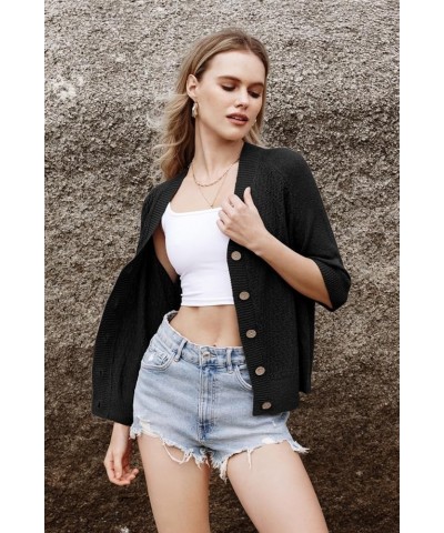 Womens Spring Summer 2024 Cardigan Sweaters Short Sleeve Button Crochet Knit Shrugs Fashion Tops Black $17.04 Sweaters