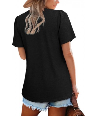 Womens Tops Summer Short Puff Sleeve Pleated Shirts Casual Loose Tshirts Trendy 2024 Black $11.19 T-Shirts