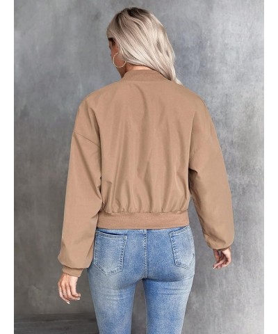 Women's Casual Drop Shoulder Long Sleeve Zip Up Bomber Jacket Outerwear Khaki $14.19 Jackets