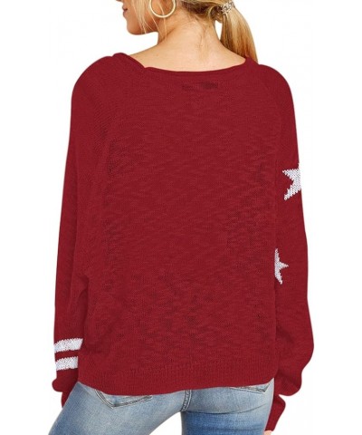 Women's Sexy Off Shoulder Star Oversized Sweater Casual Loose Scoop Neck Long Sleeve Pullover Knit Sweater Tunic Tops Red $20...