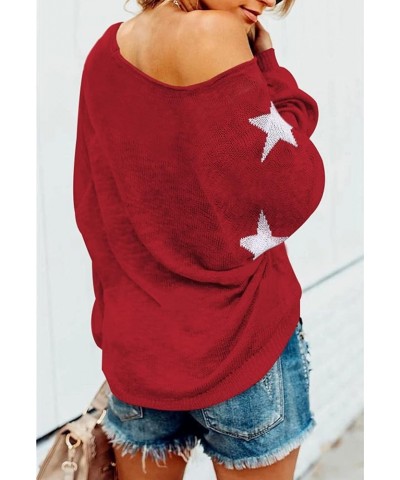 Women's Sexy Off Shoulder Star Oversized Sweater Casual Loose Scoop Neck Long Sleeve Pullover Knit Sweater Tunic Tops Red $20...