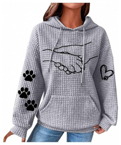 Women Waffle Knit Hoodies Horse Pattern Pullover Sweatshirts Fashion Casual Hooded Tops Comfy Fall Clothes Outfits 003dgray $...