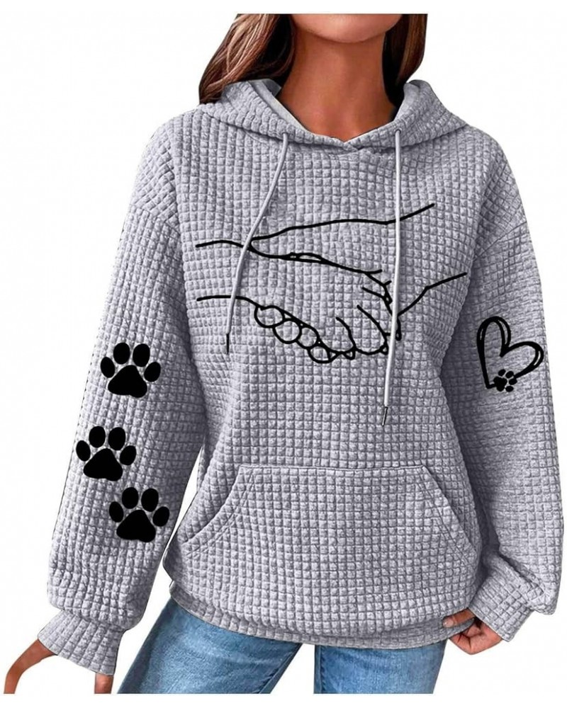 Women Waffle Knit Hoodies Horse Pattern Pullover Sweatshirts Fashion Casual Hooded Tops Comfy Fall Clothes Outfits 003dgray $...