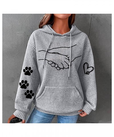 Women Waffle Knit Hoodies Horse Pattern Pullover Sweatshirts Fashion Casual Hooded Tops Comfy Fall Clothes Outfits 003dgray $...