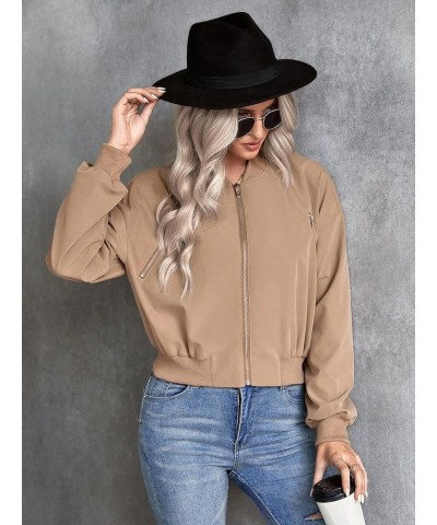 Women's Casual Drop Shoulder Long Sleeve Zip Up Bomber Jacket Outerwear Khaki $14.19 Jackets