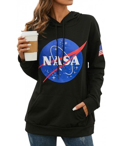 Women Long Sleeve NASA Pullover Hoodie Space Graphic Sweatshirt with Pocket B-l-black $12.50 Hoodies & Sweatshirts