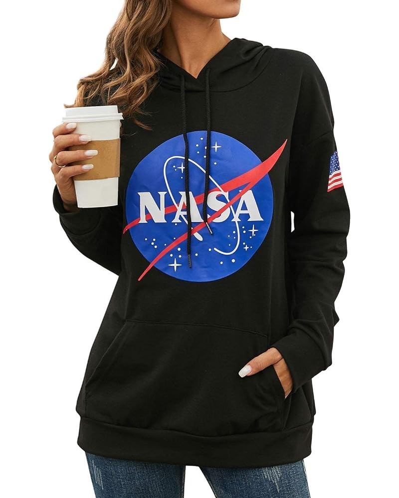 Women Long Sleeve NASA Pullover Hoodie Space Graphic Sweatshirt with Pocket B-l-black $12.50 Hoodies & Sweatshirts