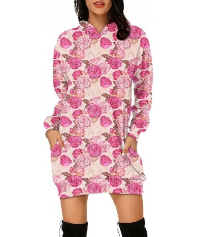 Women's Hooded Sweatshirt Lightweight Long Sleeve Pullover Heart Print Hoodie Dress with Pockets 04-watermelon Red $8.82 Hood...