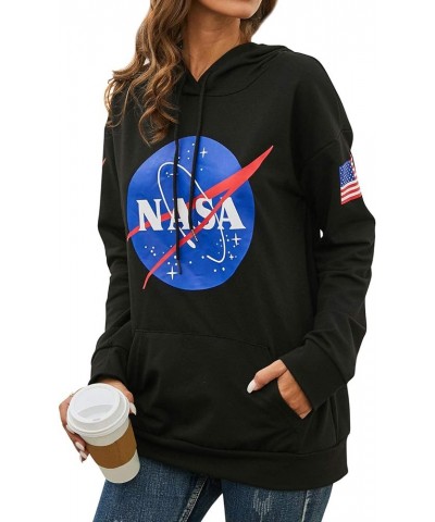 Women Long Sleeve NASA Pullover Hoodie Space Graphic Sweatshirt with Pocket B-l-black $12.50 Hoodies & Sweatshirts