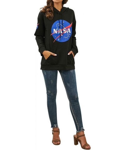 Women Long Sleeve NASA Pullover Hoodie Space Graphic Sweatshirt with Pocket B-l-black $12.50 Hoodies & Sweatshirts