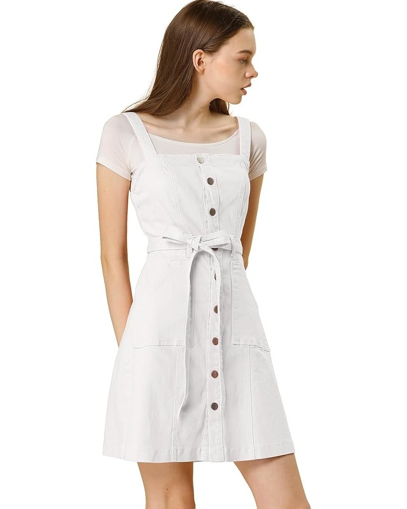 Women's Classic Overall Dresses Adjustable Strap Pinafore Denim Jean Dress White $25.95 Dresses