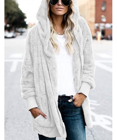 Womens Fuzzy Fleece Jacket Solid Open Front Hooded Cardigan Coats Outwear with Pockets Beige $18.92 Jackets