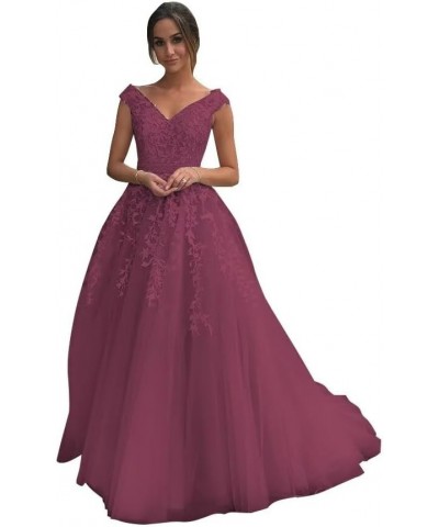 V Neck Quinceanera Dress Ball Gown Cap Sleeve Lace Appliques Tulle Prom Dresses Raspberry $38.25 Dresses