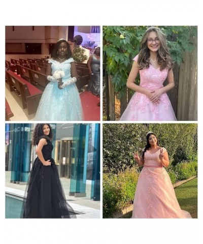 V Neck Quinceanera Dress Ball Gown Cap Sleeve Lace Appliques Tulle Prom Dresses Raspberry $38.25 Dresses