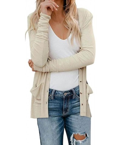 Womens Casual Lightweight Long Sleeve Cardigan Soft Solid Color Open Front Knit Draped Sweaters Outwear with Pockets I- Beige...