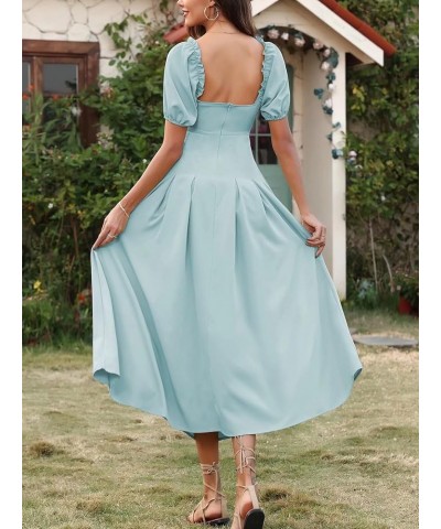 Womens Wedding Guest Dresses Short Puffy Sleeve Midi Dresses with Pockets Blue $23.84 Dresses