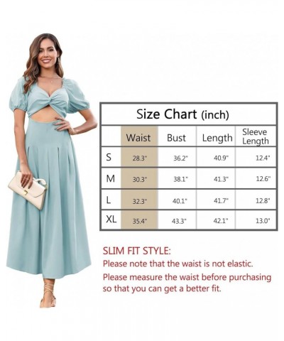 Womens Wedding Guest Dresses Short Puffy Sleeve Midi Dresses with Pockets Blue $23.84 Dresses