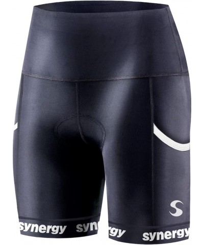 Women's Tri Shorts Wide Band W/ Silicone Gripper - Black/White $36.73 Activewear