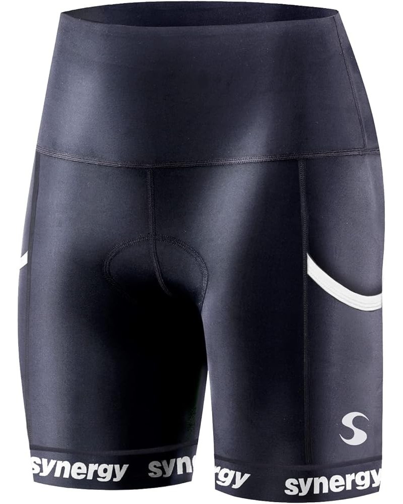 Women's Tri Shorts Wide Band W/ Silicone Gripper - Black/White $36.73 Activewear