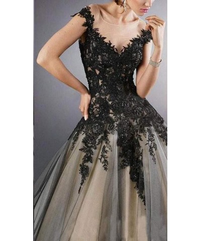 Women Gothic Dropped Ball Gown Wedding Dress Long Black Lace Prom Dress Scoop Silver $63.48 Dresses