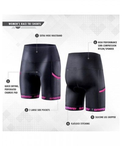 Women's Tri Shorts Wide Band W/ Silicone Gripper - Black/White $36.73 Activewear