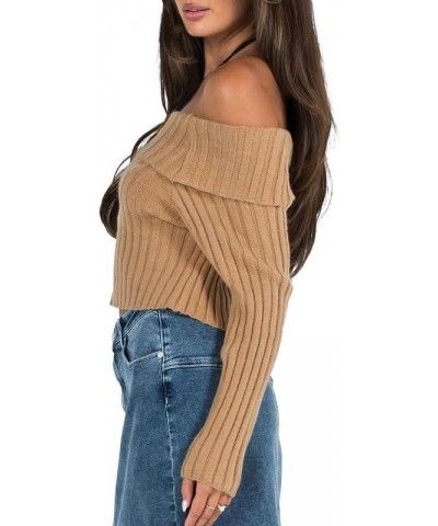 Fall Y2k Long Sleeve Sweater for Women Sexy Low Cut Off Shoulder Ribbed Knit Crop Top Sexy One Shoulder Slim Fit Tee 23aug11k...