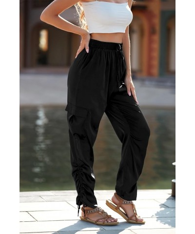 Women's Satin Jogger Pants Casual High Waist Long Lounge Pant Trousers with Pockets Z_black $25.19 Sleep & Lounge