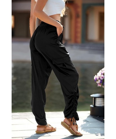 Women's Satin Jogger Pants Casual High Waist Long Lounge Pant Trousers with Pockets Z_black $25.19 Sleep & Lounge