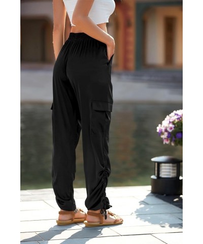 Women's Satin Jogger Pants Casual High Waist Long Lounge Pant Trousers with Pockets Z_black $25.19 Sleep & Lounge