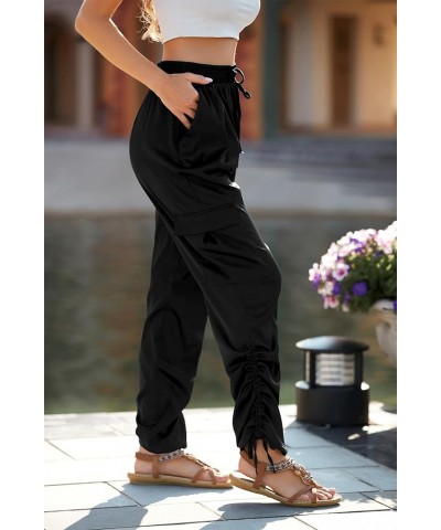 Women's Satin Jogger Pants Casual High Waist Long Lounge Pant Trousers with Pockets Z_black $25.19 Sleep & Lounge