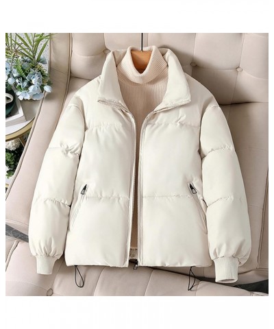 Women's Trendy Puffer Jacket Zipper Long Sleeve Thicken Warm Loose Casual Down Coat Cardigan Lapel Short Bread Jacket White $...