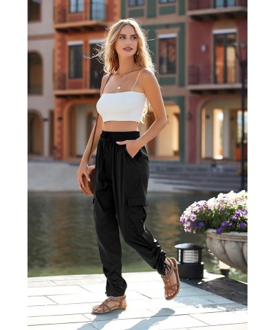 Women's Satin Jogger Pants Casual High Waist Long Lounge Pant Trousers with Pockets Z_black $25.19 Sleep & Lounge