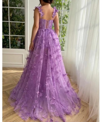 Women's Long 3D Butterfly Prom Dress Floor-Length Lace Applique Formal Evening Tulle Party Gowns Burgundy $38.13 Dresses